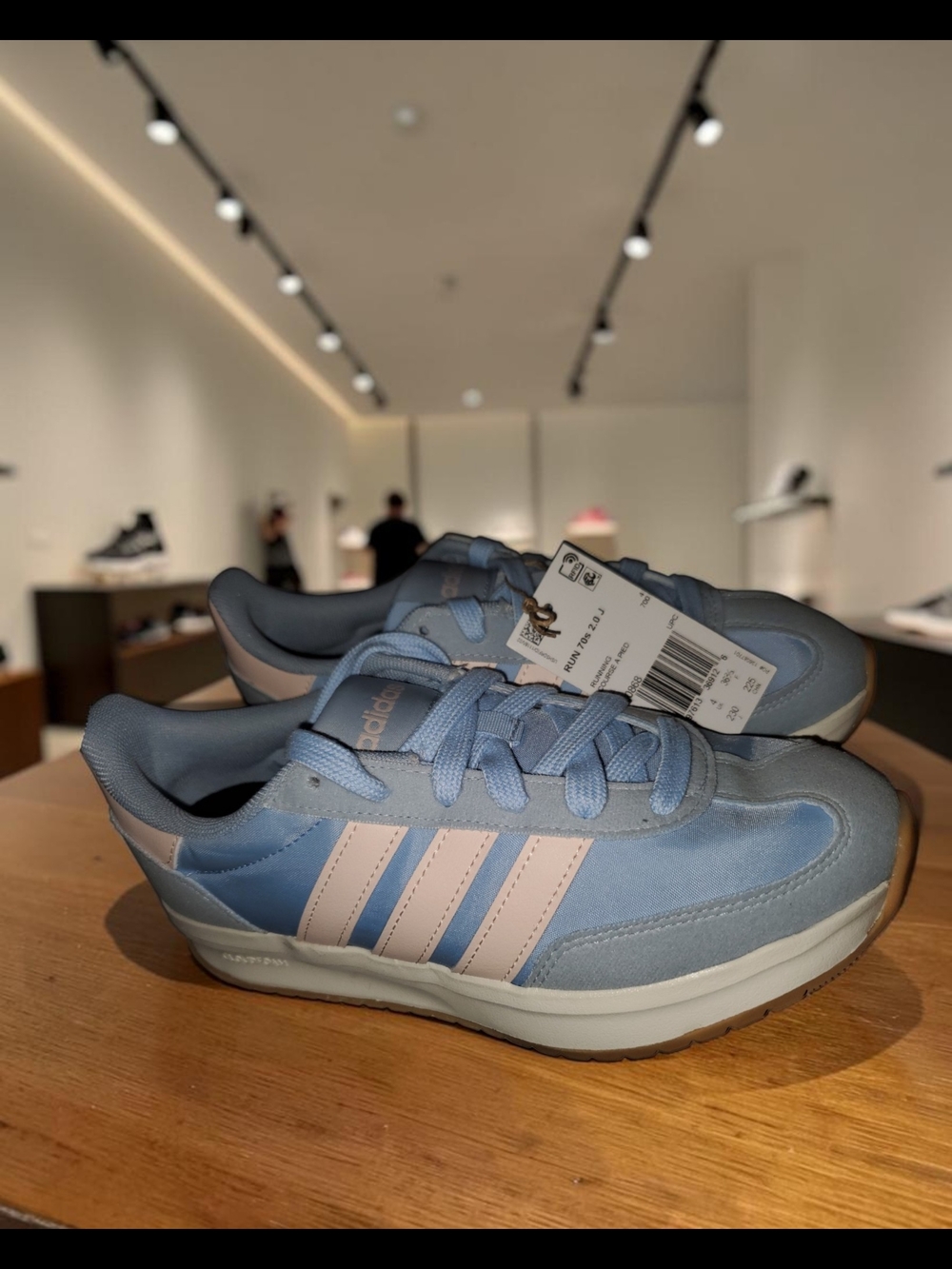 adidas Kids Blue Sneakers with Pink Stripes